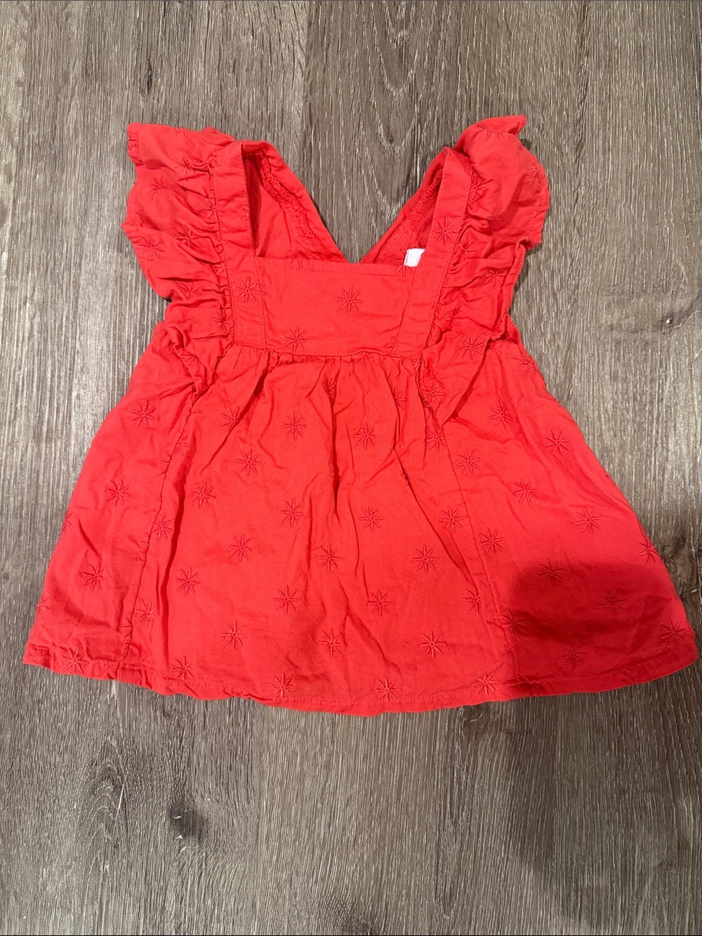 Red Orange Embroidered Ruffle Sleeve Top- Girls